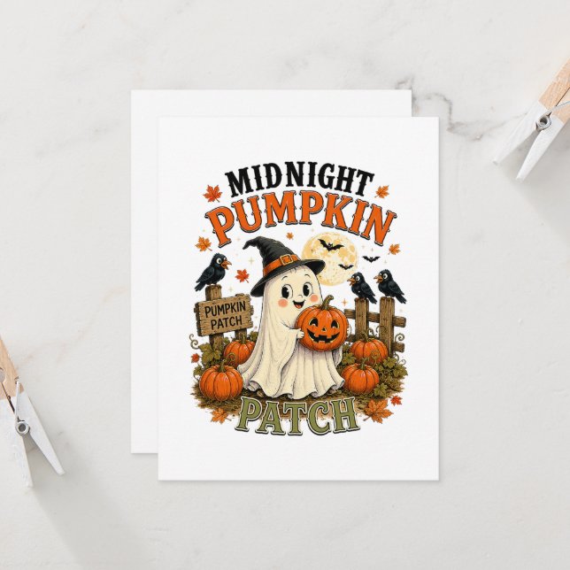 Invitation Citrouille de minuit Patch Fantôme Halloween (Devant/Arrière en situation)