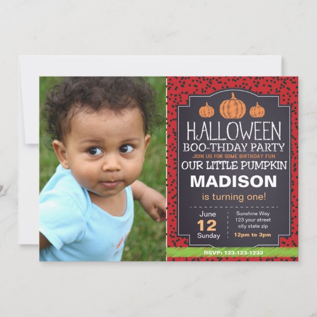 Invitation Citrouille de Red Halloween avec photo (Devant)