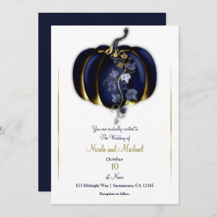 Invitation Citrouille de Storybook Dark Blue & Gold Mariage d