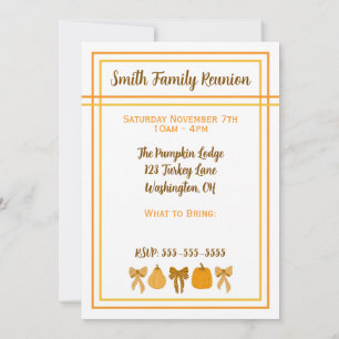 Invitation Citrouille de Thanksgiving avec un Ruban Orange