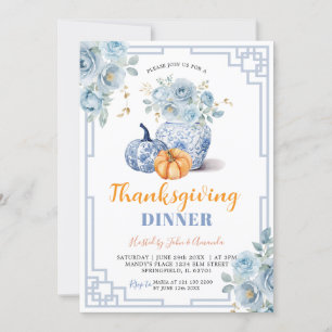 Invitation Citrouille de Thanksgiving Blue Peony Chinoiserie 