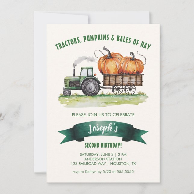 Invitation Citrouille de tracteur Automne Automne Anniversair (Devant)