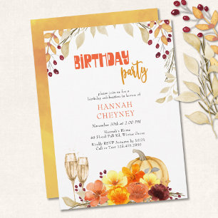 Invitation Citrouille de vin de fleurs d'automne Fête d'anniv