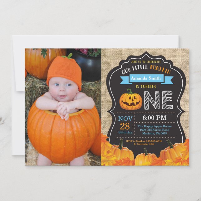 Invitation Citrouille d'Halloween 1er anniversaire Bleu Burla (Devant)