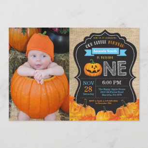 Invitation Citrouille d'Halloween 1er anniversaire Bleu Burla