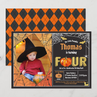Invitation Citrouille d'Halloween 4e anniversaire photo