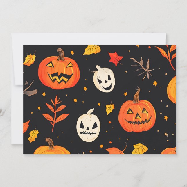 Invitation Citrouille d'Halloween amusant et Feuilles Imprime (Devant)