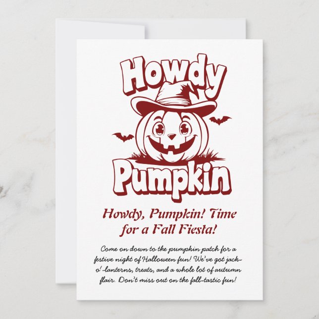 Invitation Citrouille d'Halloween : Howdy Pumpkin Drôle (Devant)