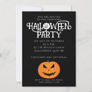 Invitation Citrouille d'Halloween Jack O'Lantern effrayante n
