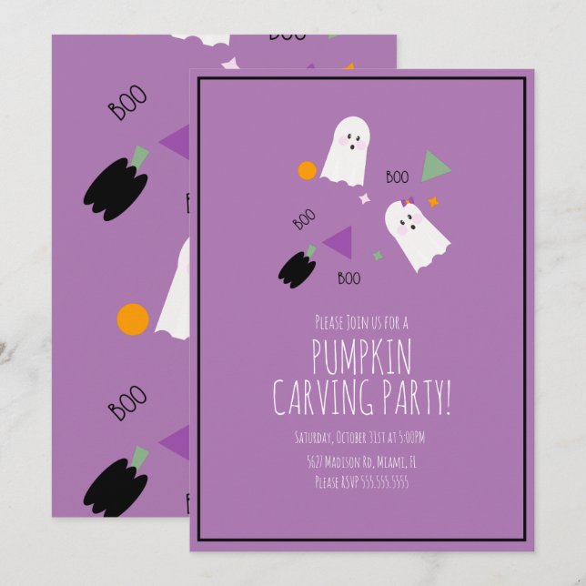 Invitation Citrouille d'Halloween Très Mignon Fantôme Confett (Devant / Derrière)