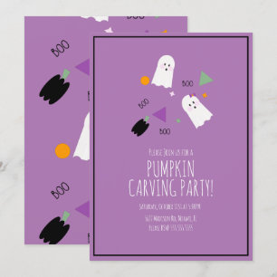 Invitation Citrouille d'Halloween Très Mignon Fantôme Confett