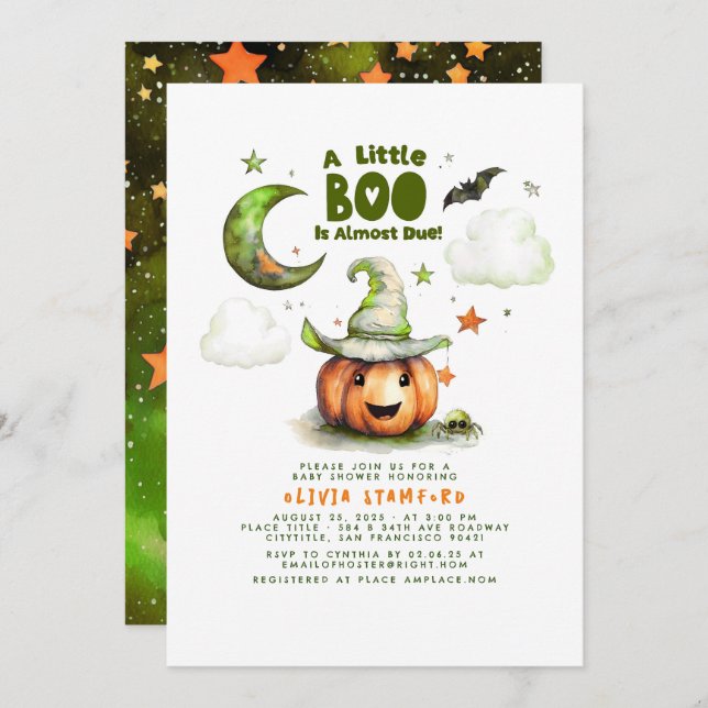 Invitation Citrouille d'Halloween Un Petit Baby shower Boo Bo (Devant / Derrière)