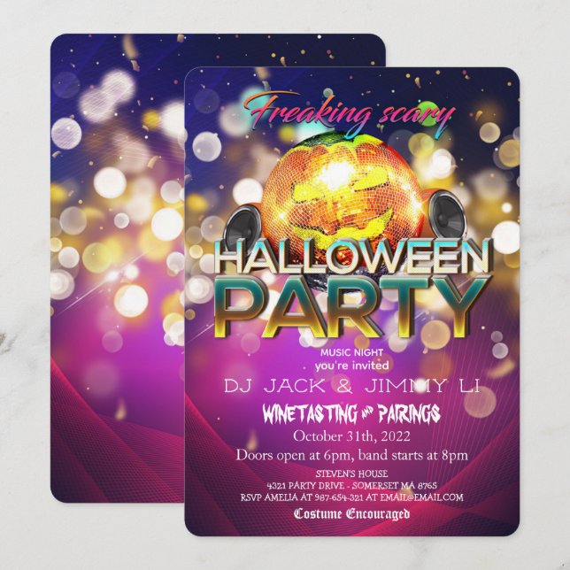 Invitation Citrouille disco boule Halloween complètement effr (Devant / Derrière)