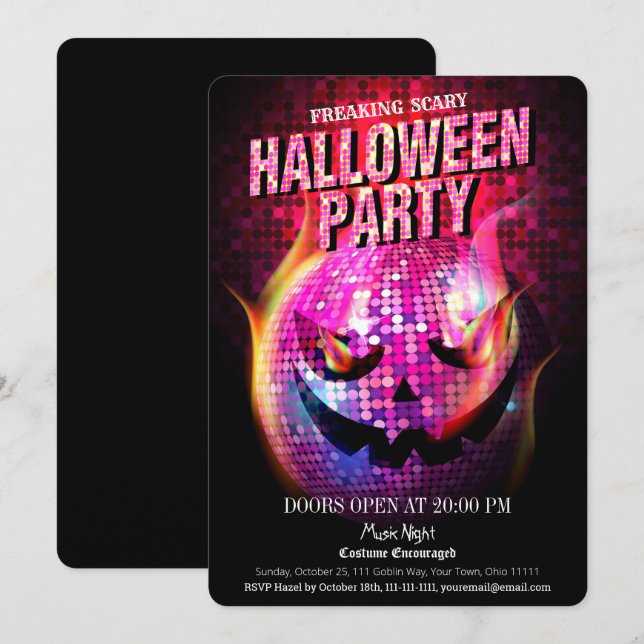 Invitation Citrouille disco boule Halloween complètement flip (Devant / Derrière)
