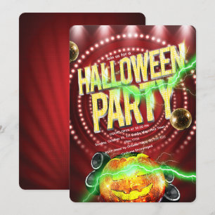 Invitation Citrouille disco Halloween Marquee Rouge Rétro