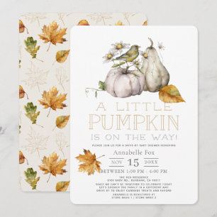 Invitation Citrouille d'oiseau Automne Aquarelle Baby shower