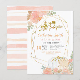Invitation Citrouille d'or floral 1er anniversaire