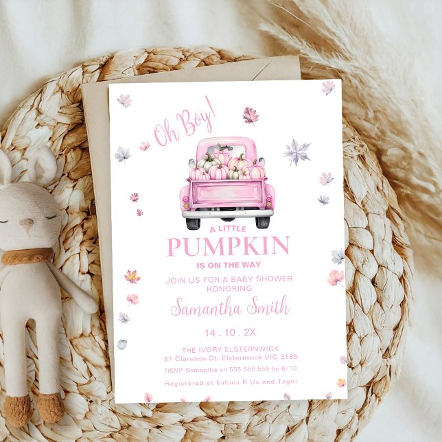 Invitation citrouille doux baby shower de chute rose coquette (Créateur téléchargé)