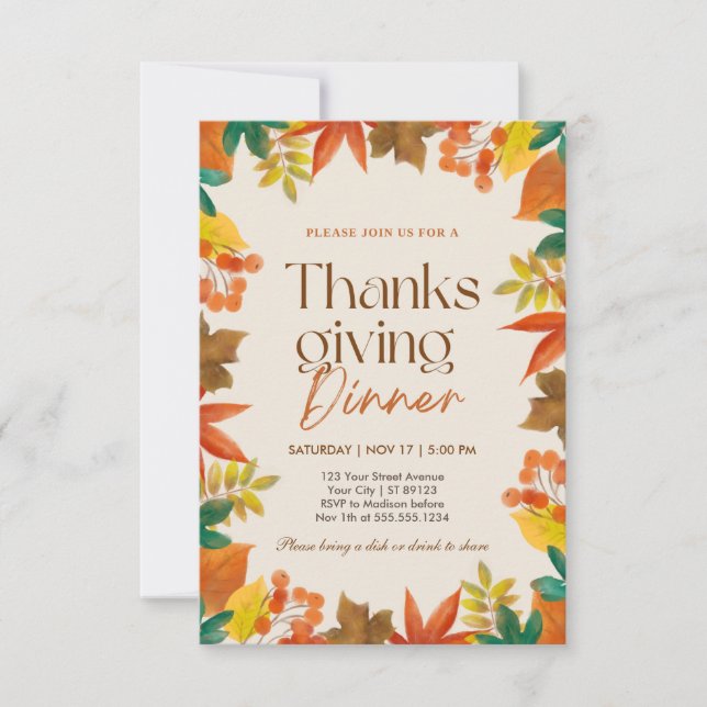 Invitation Citrouille du dîner de Thanksgiving rustique (Devant)