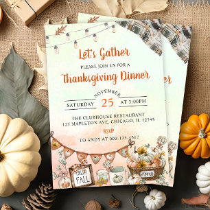Invitation Citrouille du dîner de Thanksgiving rustique