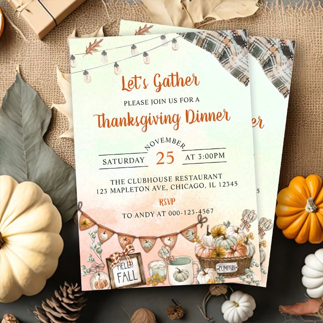 Invitation Citrouille du dîner de Thanksgiving rustique (Créateur téléchargé)