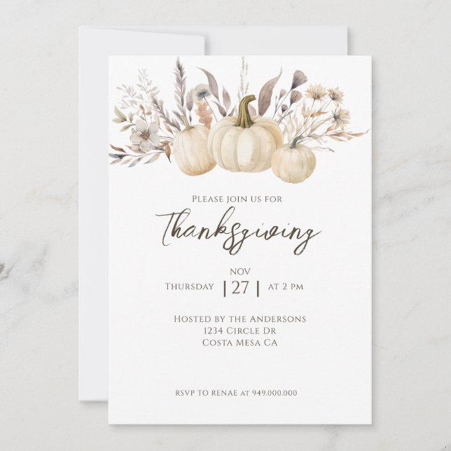 Invitation Citrouille du dîner de Thanksgiving rustique (Devant)