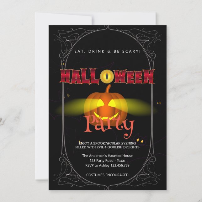 Invitation Citrouille Éffrayant gothique de la fête d'Hallowe (Devant)