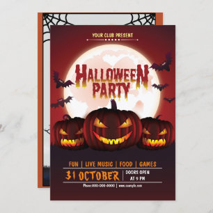 Invitation Citrouille effrayant Jack-o'-lantern Halloween Par