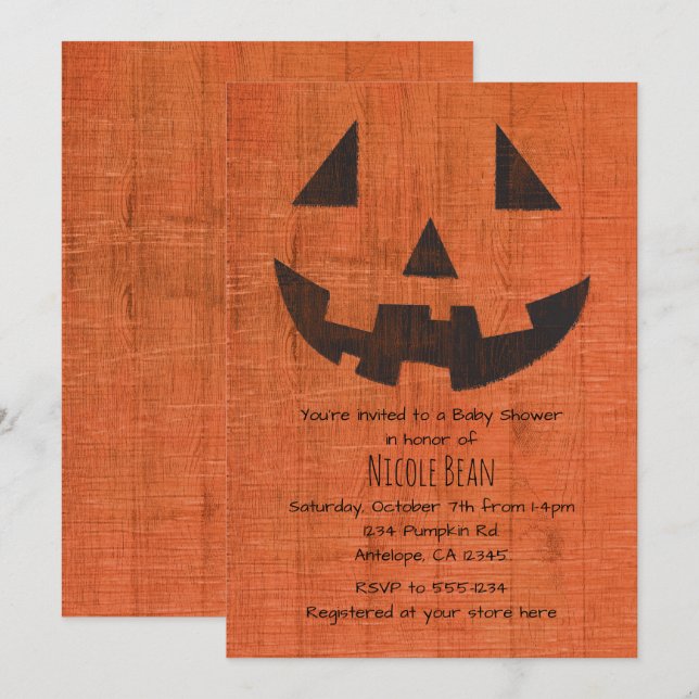 Invitation Citrouille en bois orange Fête rustique d'Hallowee (Devant / Derrière)