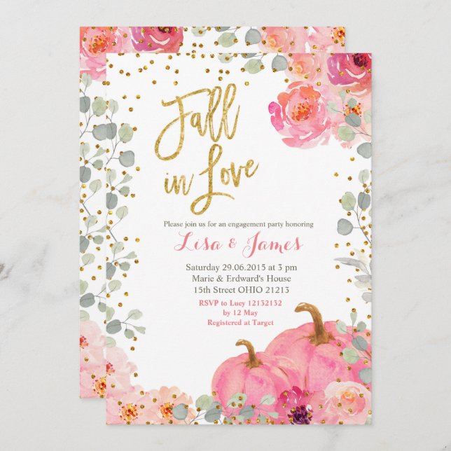 Invitation Citrouille Engagement partie Chute en Amour fiança (Devant / Derrière)