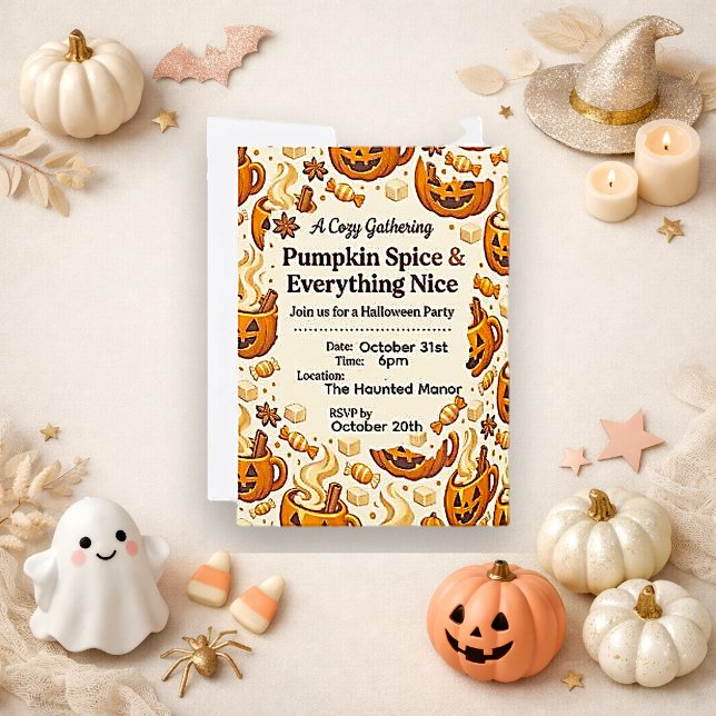 Invitation Citrouille épicée marron chaud et cosy Halloween (Créateur téléchargé)