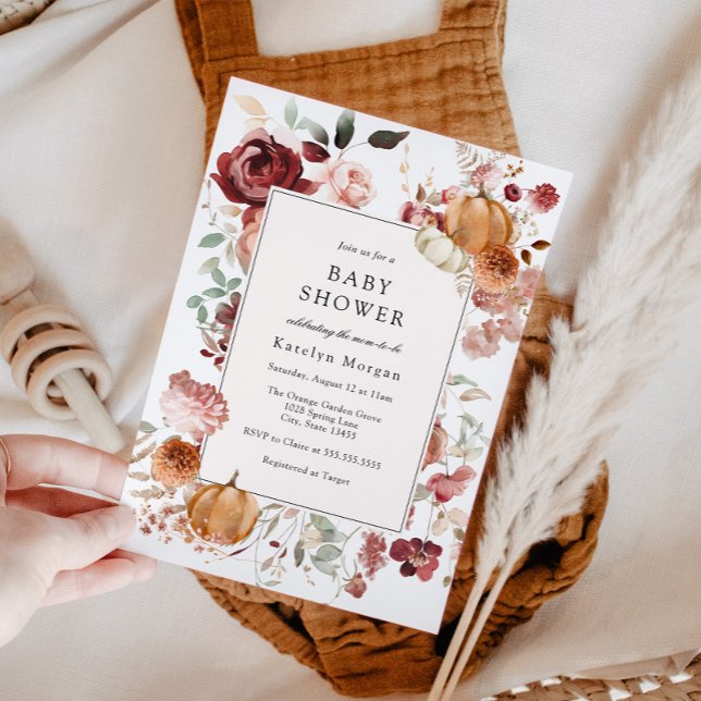 Invitation Citrouille et Baby shower floral de Bourgogne (Créateur téléchargé)