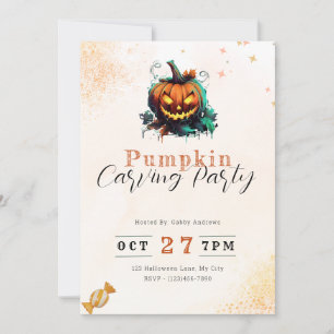 Invitation Citrouille et Feuille Orange Citrouille Carving Pa