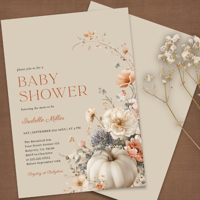 Invitation Citrouille Fall Baby shower floral (Créateur téléchargé)
