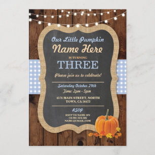 Invitation Citrouille Fall Birthday Party Boy Age Blue Invita
