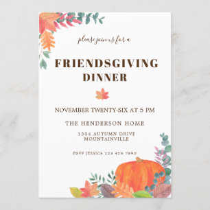 Invitation Citrouille Fall Foliing Friendsgiving Dîner
