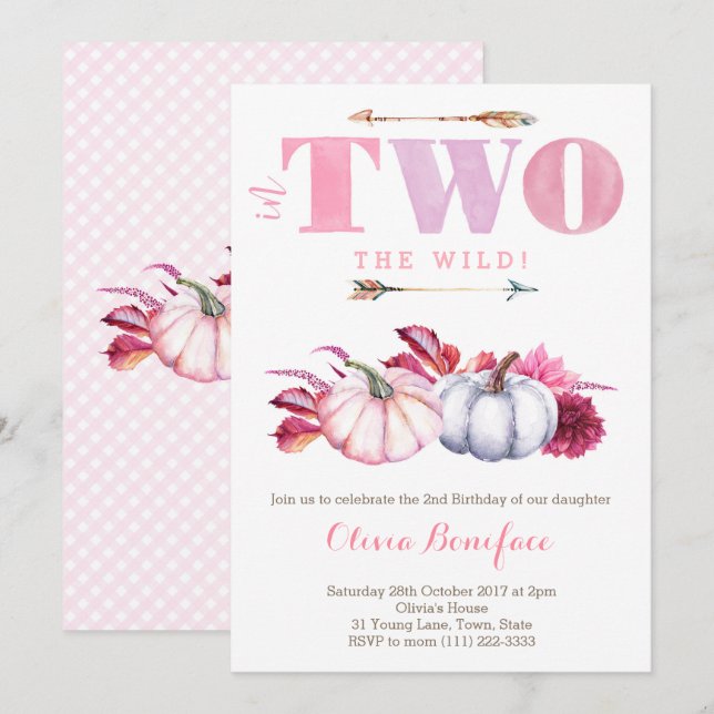 Invitation Citrouille fête du 2e anniversaire pour l'automne  (Devant / Derrière)