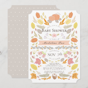 Invitation Citrouille Feuillage d'automne Baby shower floral