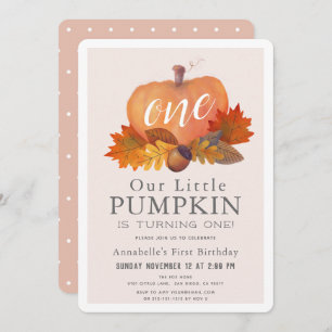 Invitation Citrouille Feuilles d'automne Blush rose fille 1er