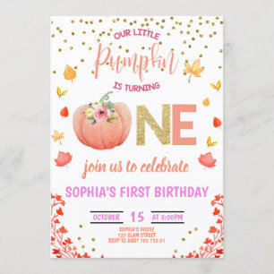 Invitation Citrouille fille 1er anniversaire ONE Gold Parties