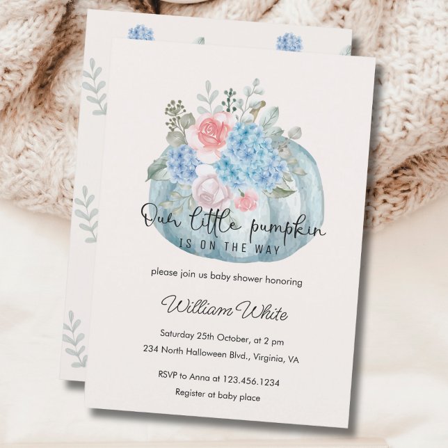 Invitation Citrouille Fleur Bleu Halloween Baby shower d'auto (Blue Flower Pumpkin Halloween Fall Baby Shower Invitation)