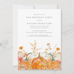 Invitation Citrouille Fleur sauvage Automne Aquarelle 45e ann
