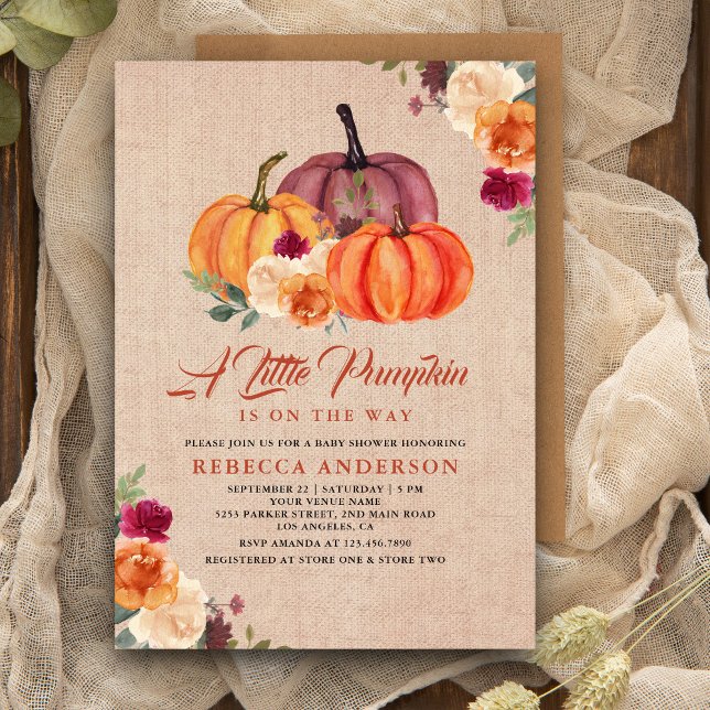 Invitation Citrouille Fleurie Orange Brûlée Burlap Shower de  (Créateur téléchargé)