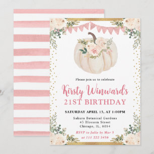 Invitation Citrouille Fleurie Rose Clair Anniversaire 21 Auto