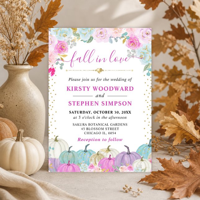 Invitation Citrouille Fleurie Violette et Bleue Mariage d'Aut (Créateur téléchargé)