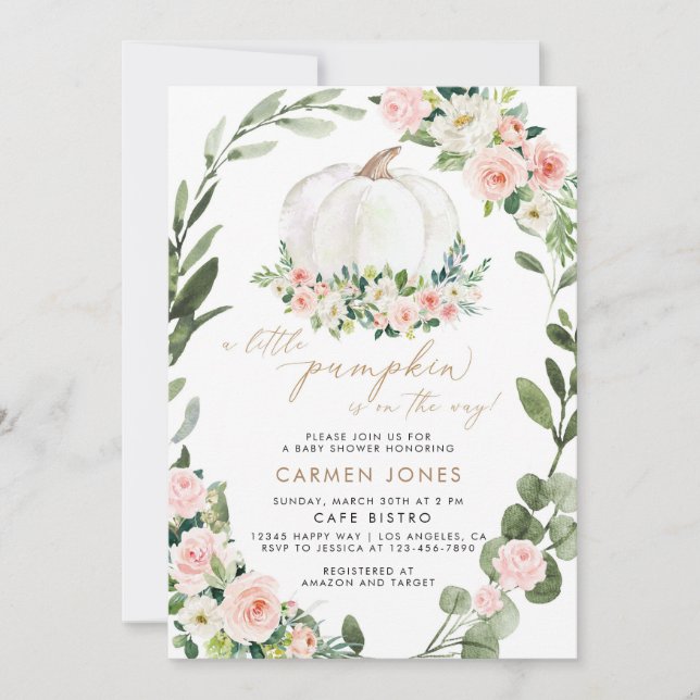 Invitation Citrouille Floral Automne Baby shower Automne Invi (Devant)
