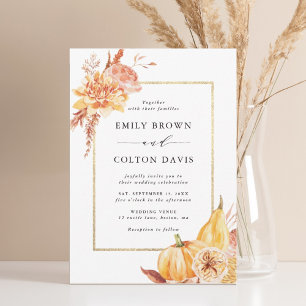 Invitation Citrouille Floral Automne or Rustique Mariage