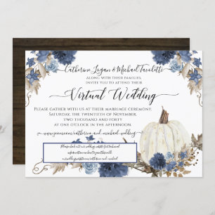 Invitation Citrouille floral bleu marine Rustic Mariage virtu