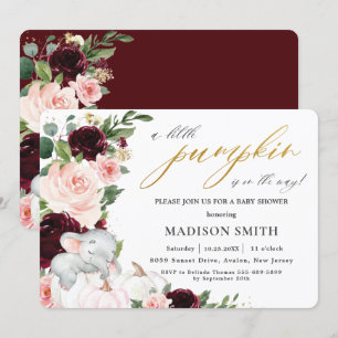 Invitation Citrouille Floral Bourgogne Baby shower Elephant D
