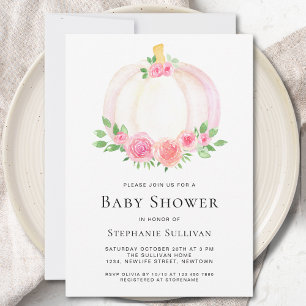 Invitation Citrouille Floral Fall Baby shower de fille